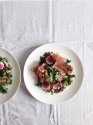Bitter green, lentil, beet and prosciutto salad