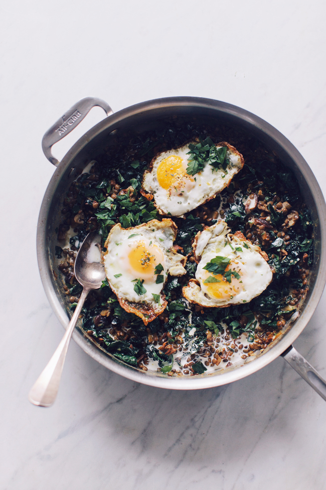 French lentils with kale, mushrooms and eggs | Cannelle et Vanille